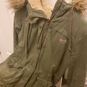 Olive Green Hollister Fur hooded jacket